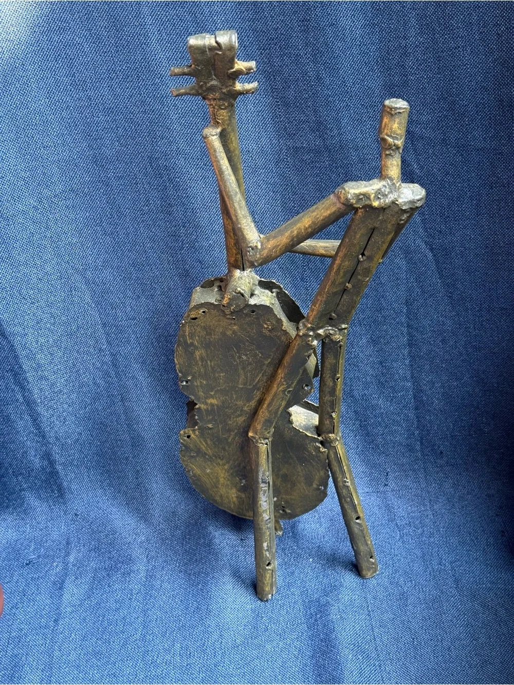 1980s Vintage Z Gallerie Brutalist Metal Jazz Cello Player Statue Sculpture 17